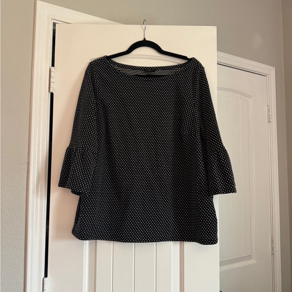 Talbots Black Polka Dot Bell Sleeve Blouse